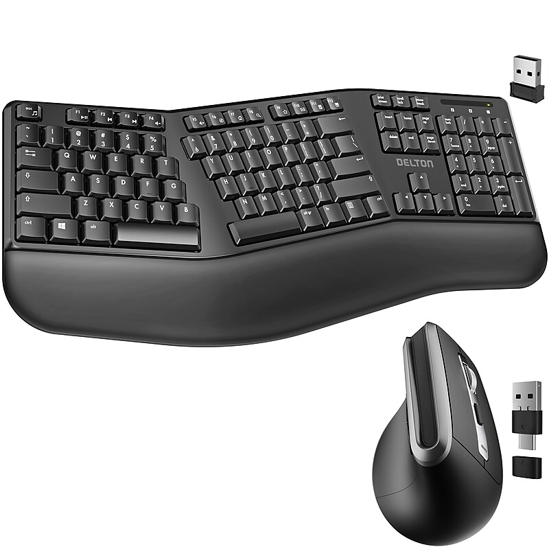 Delton G20 Wireless Ergonomic Keyboard and Optical Mouse Combo, Black (DKMKITERG20-WB) image 1