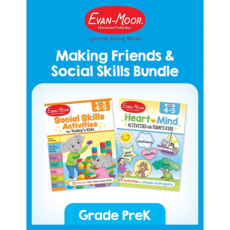 Evan-Moor Making Friends & Social Skills Bundle, Grade PreK Workbook, 2 Books/Set image 1