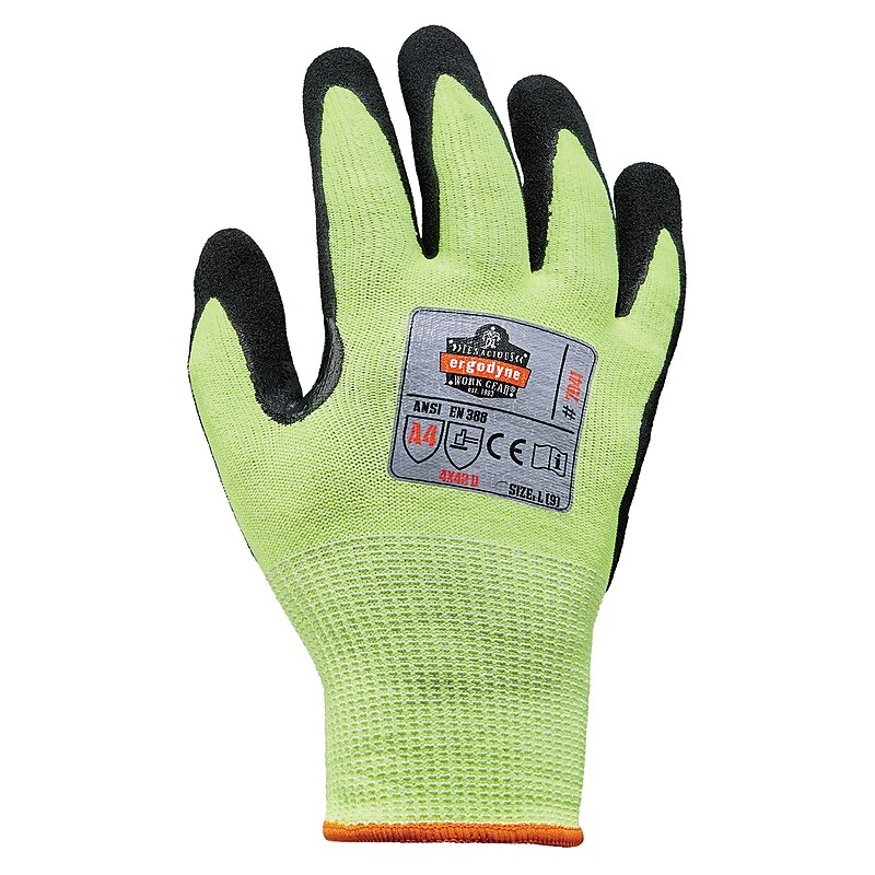 Ergodyne ProFlex 7041 Hi-Vis Nitrile-Coated Cut-Resistant Gloves, ANSI A4, Wet Grip, Lime, XL, 144 Pairs (17825) image 1