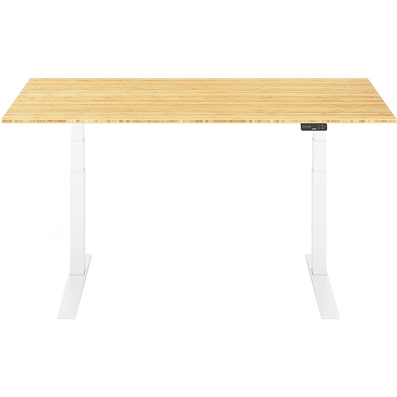 FlexiSpot E7 Pro 72"W Electric Adjustable Standing Desk, Bamboo/White (E7WPRO7230-LBZB) image 1