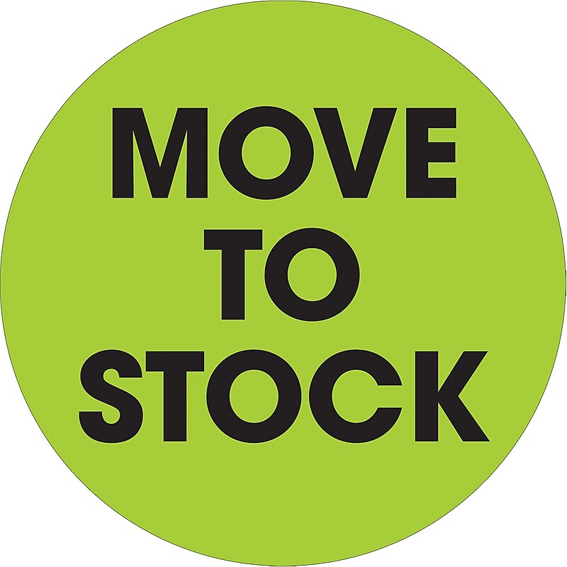 Tape Logic "Move To Stock" Label, 2" Dia., Fluorescent Green, 500/Roll (DL1246) image 1