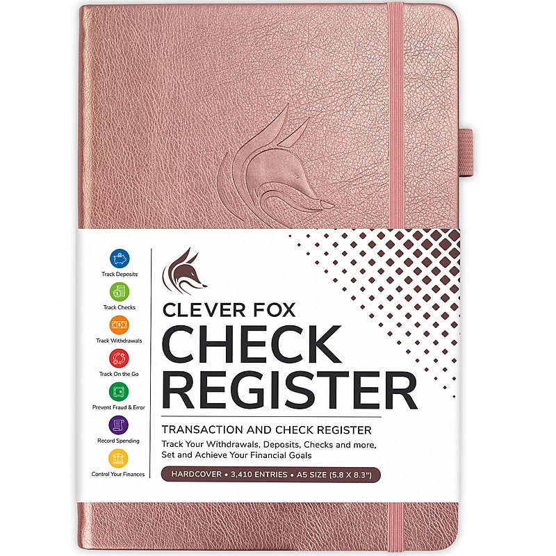 Clever Fox Check Register Book, 5.87" x 8.39", Rose Gold, 55 Sheets/Book (PI-LLQE-KAFR) image 1