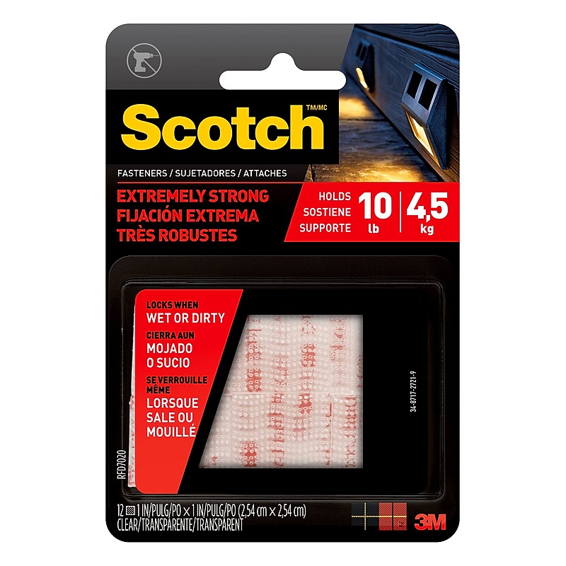 Scotch™ Extreme Fasteners, 1" x 1", Clear, 12/Pack (RFD7020) image 1