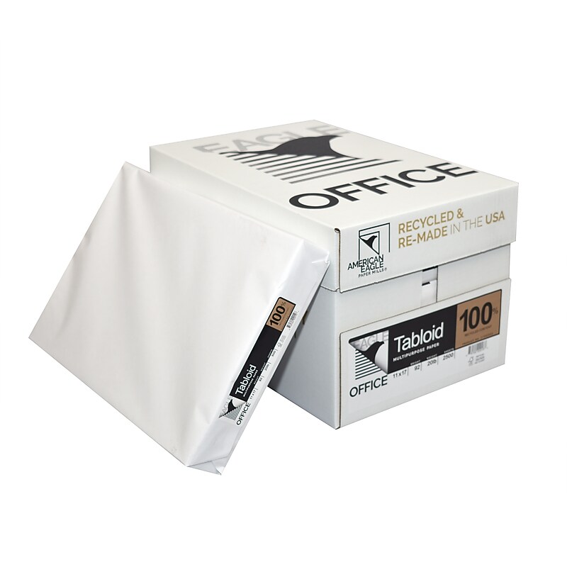 American Eagle Office 100% Recycled 11" x 17" Multipurpose Paper, 20 lbs., 92 Brightness, White, 500/Ream, 5 Reams/Carton image 1