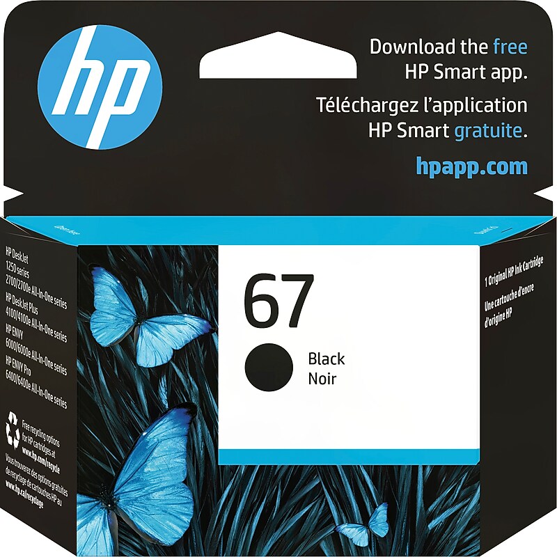 HP 67 Black Standard Yield Ink Cartridge, Prints Up to 120 Pages (3YM56AN#140) image 1