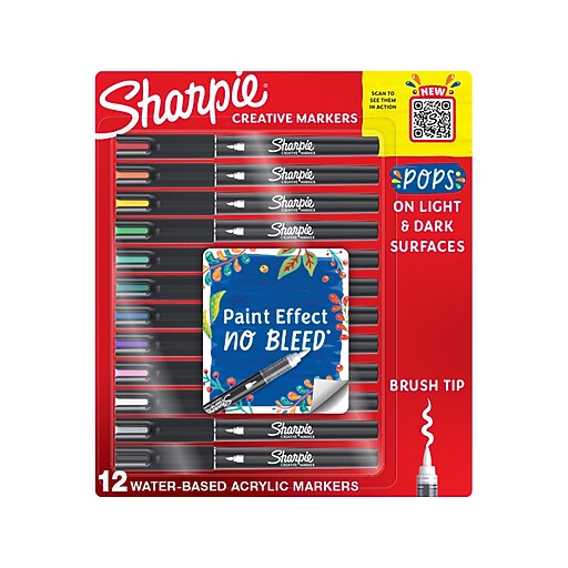 Pennarelli Sharpie Creative Marker - 12 Pezzi, Punta A Pennello, Inchiostro Acrilico, Per Superfici Multiple