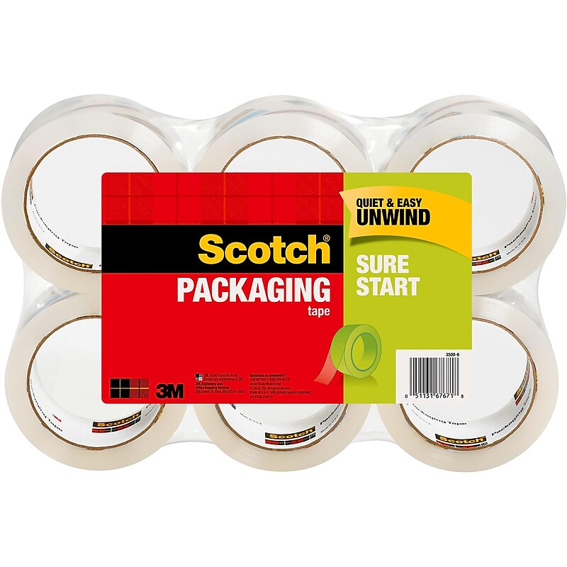 Scotch Sure Start Heavy Duty Packing Tape, 1.88" x 54.6 yds., Clear, 6/Pack (3500-6) image 1