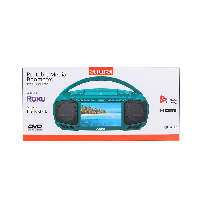 Aiwa Wireless Bluetooth Portable Media Boombox, Teal (AI7001-TL