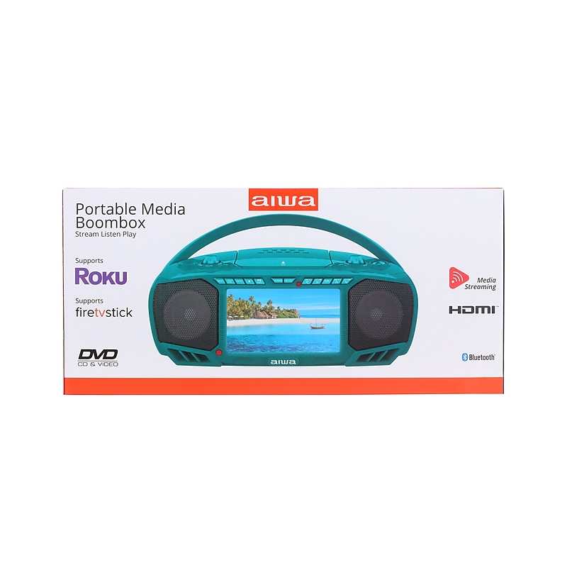 Aiwa Wireless Bluetooth Portable Media Boombox, Teal (AI7001-TL-STK-2) image 1