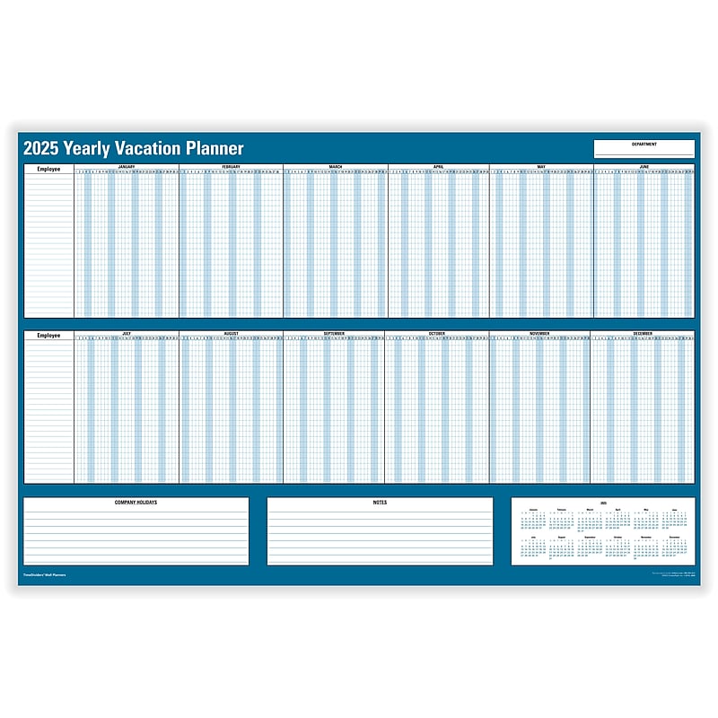 2025 ComplyRight 36" x 24" Yearly Dry Erase Wall Calendar, Vacation, Blue/White (J1712) image 1