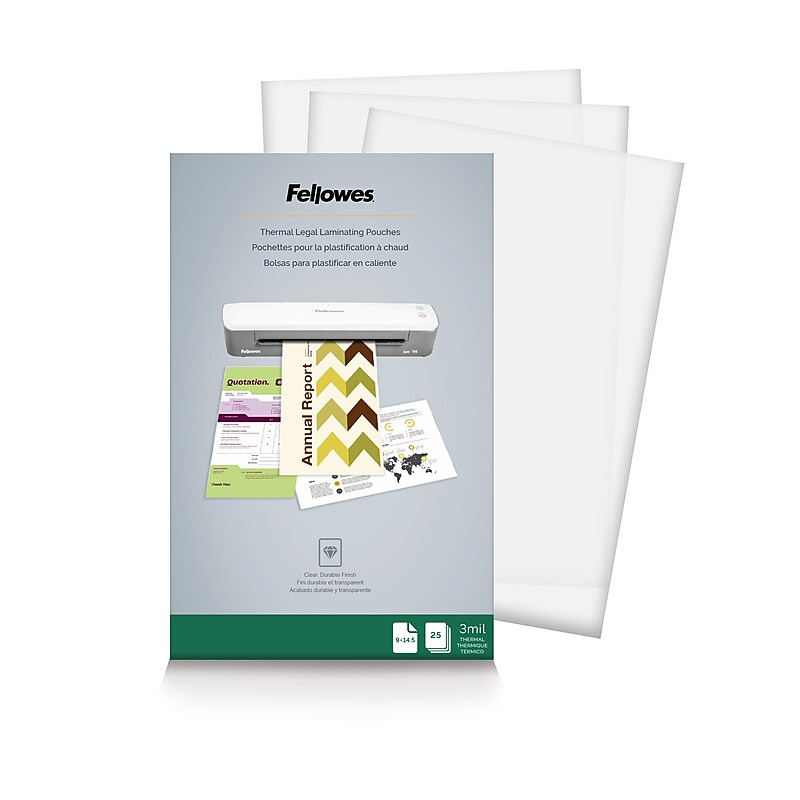 Fellowes Thermal Laminating Pouches, Legal Size, 3 Mil, 25/Pack (52006) image 1