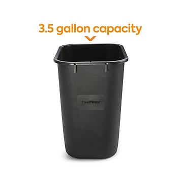 Coastwide Professional™ Indoor Trash Can Without Lid, Black Soft Molded Plastic, 3.5 Gallon (CW56428)