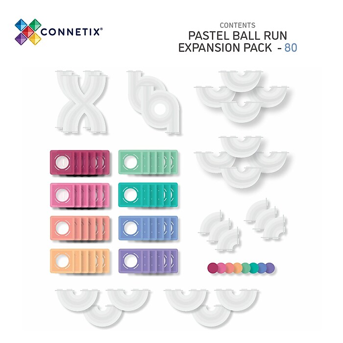 Connetix Magnetic Tiles Pastel Ball Run Expansion Pack, 80 Pieces