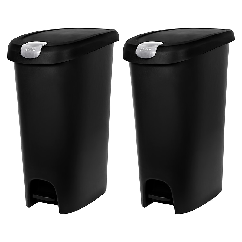 Hefty Lockable Step On Trash Can, 12 Gallon, Black, 2/Pack (HFTCOM225807545) image 1