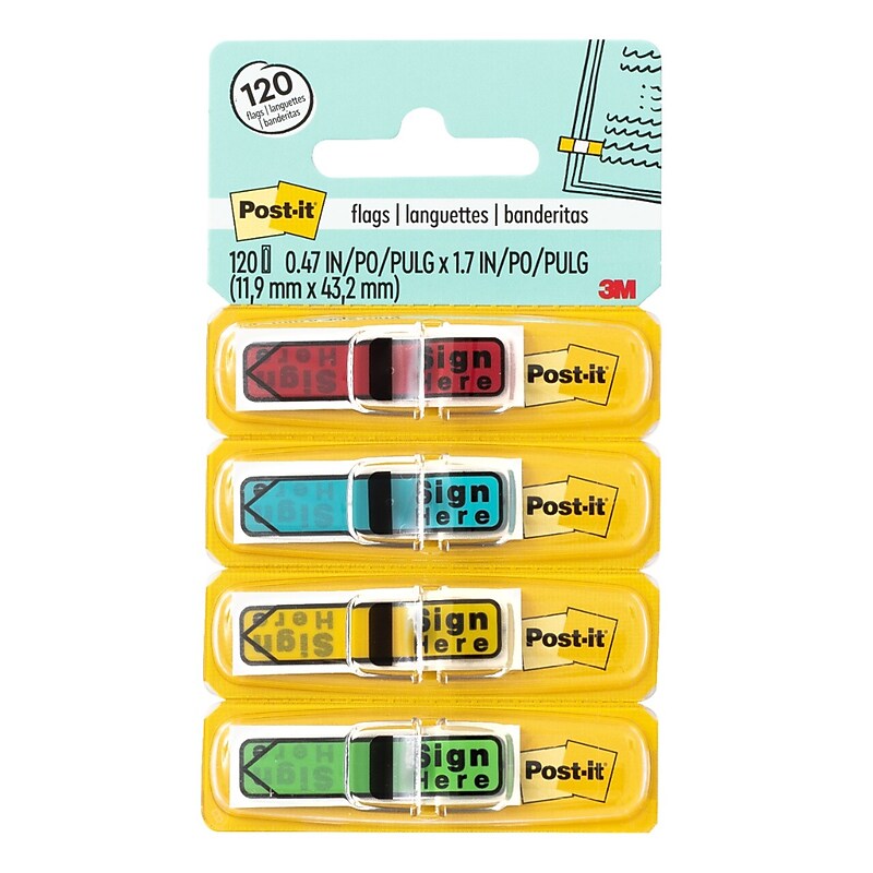 Post-it 'Sign Here' Message Flags, .5" Wide, Assorted Colors, 120 Flags/Pack (684-SH) image 1