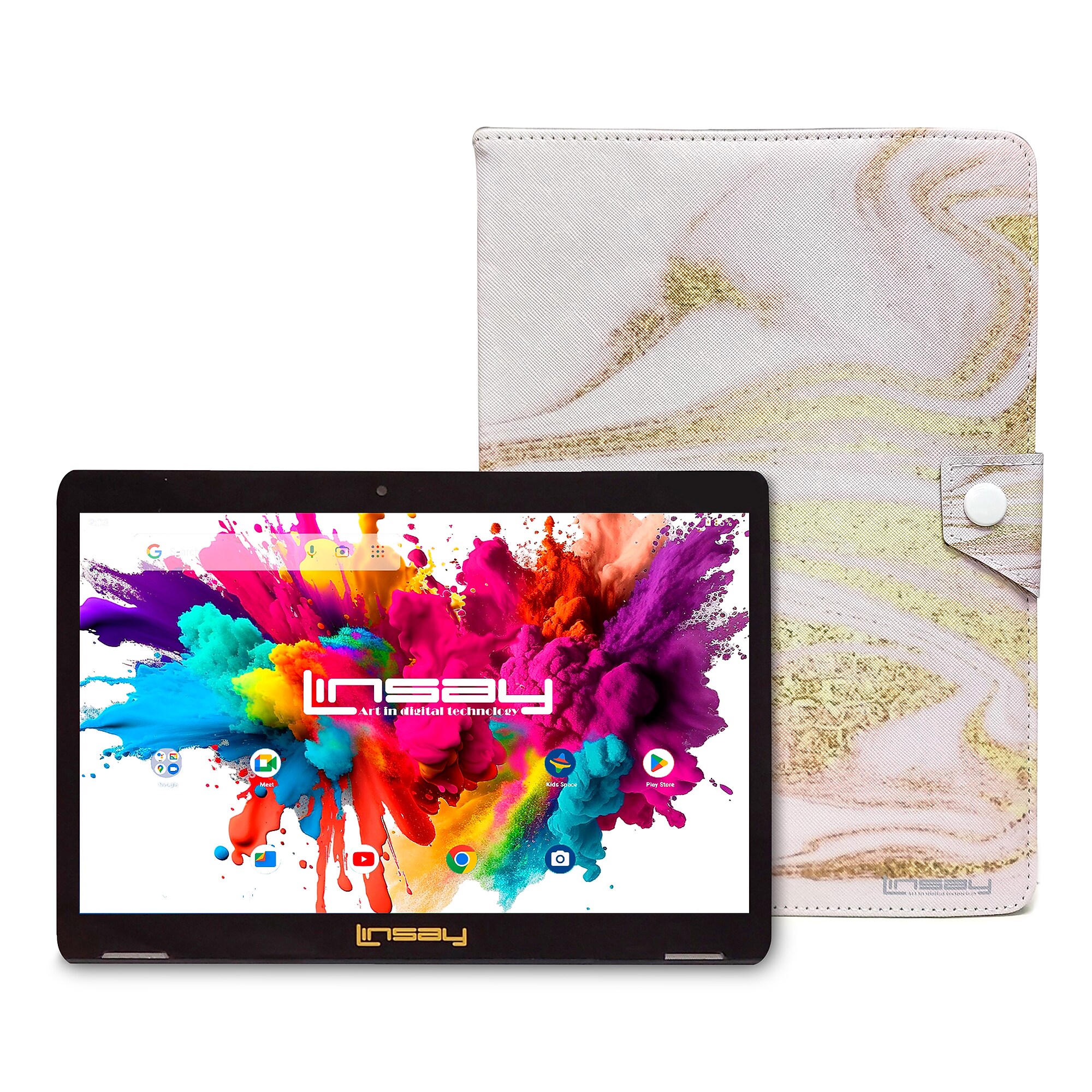Linsay Octa Core 10.1″ Tablet, 128GB Storage, Android 15, Bundled with Pink Glaze Marble Case and Stylus Pen (F10IPGCPINK) Sansujyuku sansujyuku.com