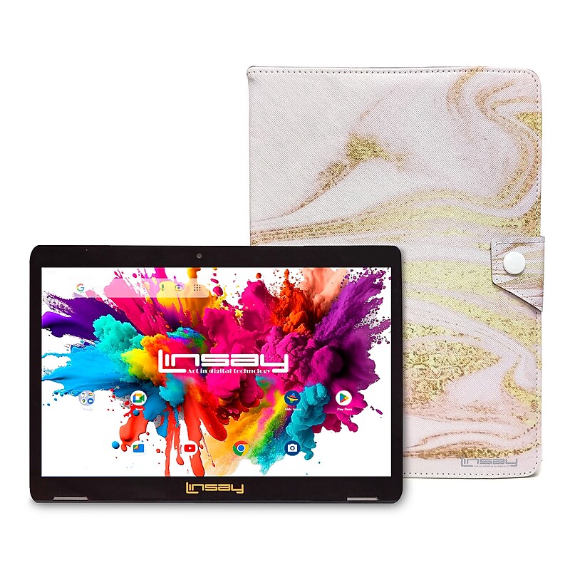 Linsay Octa Core 10.1" Tablet, 4GB RAM, 128GB Storage, Android 13, Bundled with Pink Glaze Marble Case and Stylus Pen image 1