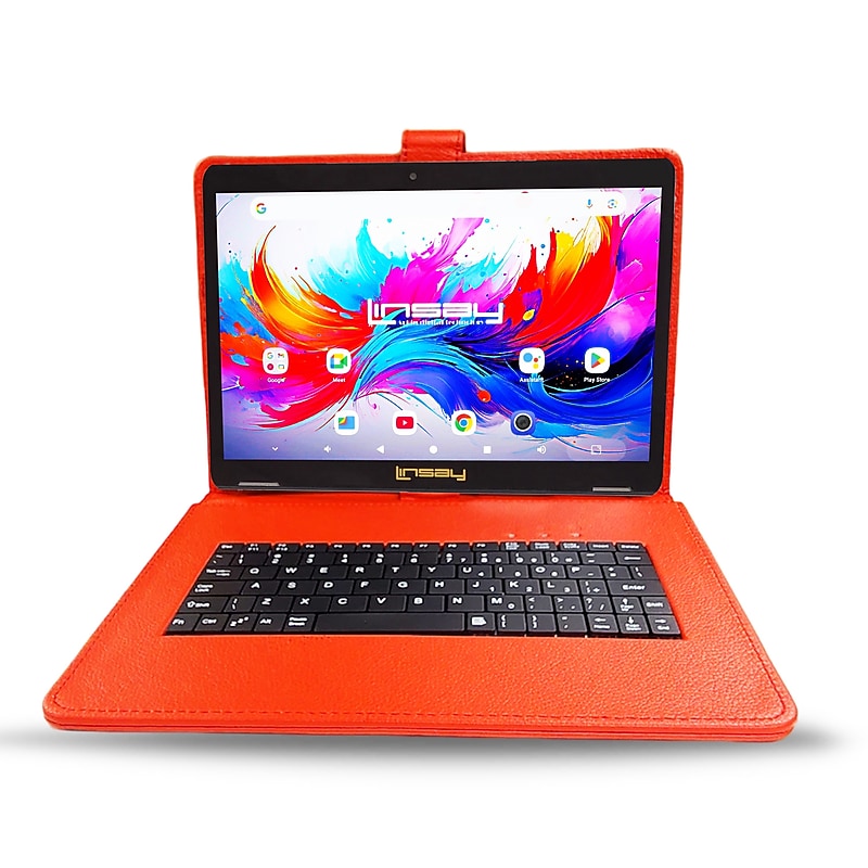 Linsay F10 Series 10.1" Tablet, Wi-Fi, Octa Core, 256GB eMMC, Android 15, with Red Keyboard (F10IPGKEYREDPLUS) image 1