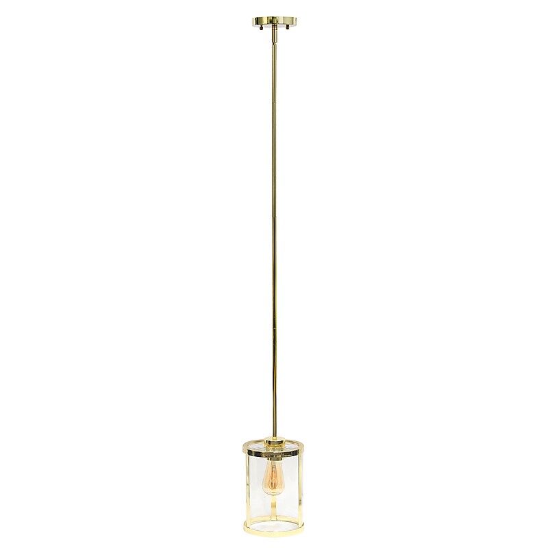 Lalia Home 1-Light Hanging Cylindrical Clear Glass LED Pendant Fixture with Accents, Gold (LHP-3002-GL) image 1