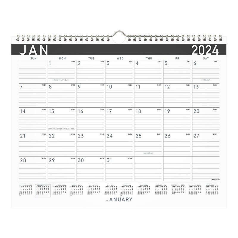2024 AT-A-GLANCE Contemporary 15" x 12" Monthly Wall Calendar, White/Black (PM8X-28-24) image 1