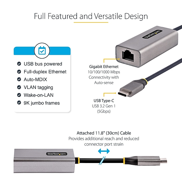 StarTech USB-C to Ethernet Adapter, 10/100/1000 Mbps StarTech USB-C to Ethernet Adapter, 10/100/1000 Mbps