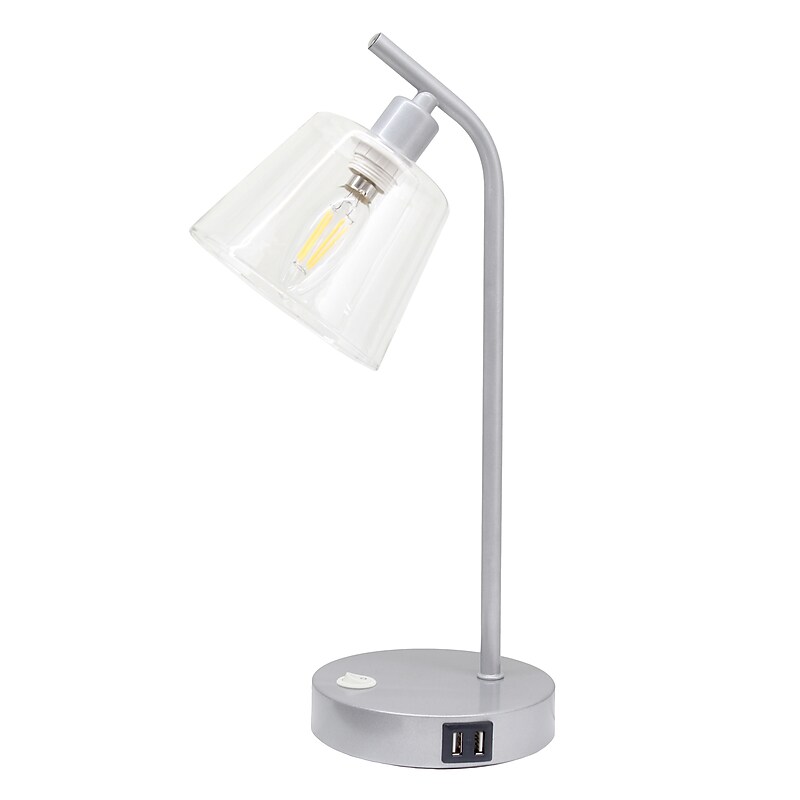 Simple Designs Sleek Essentials LED Desk Lamp, 15.75", with USB Ports, Silver (LD1074-SLV) image 1