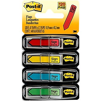 Post-it 'Sign Here' Message Flags, .5" Wide, Assorted Colors, 120 Flags/Pack (684-SH)