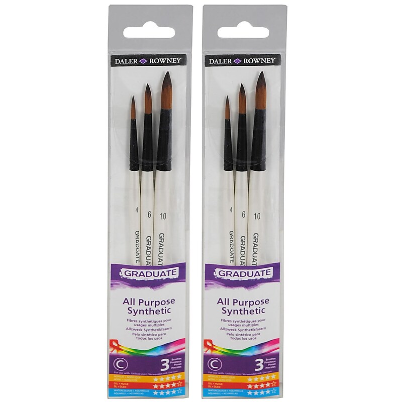 Daler-Rowney Graduate Synthetic Round Brush Set, 3/Set, 2 Sets/Bundle (DRWD212530007-2) image 1