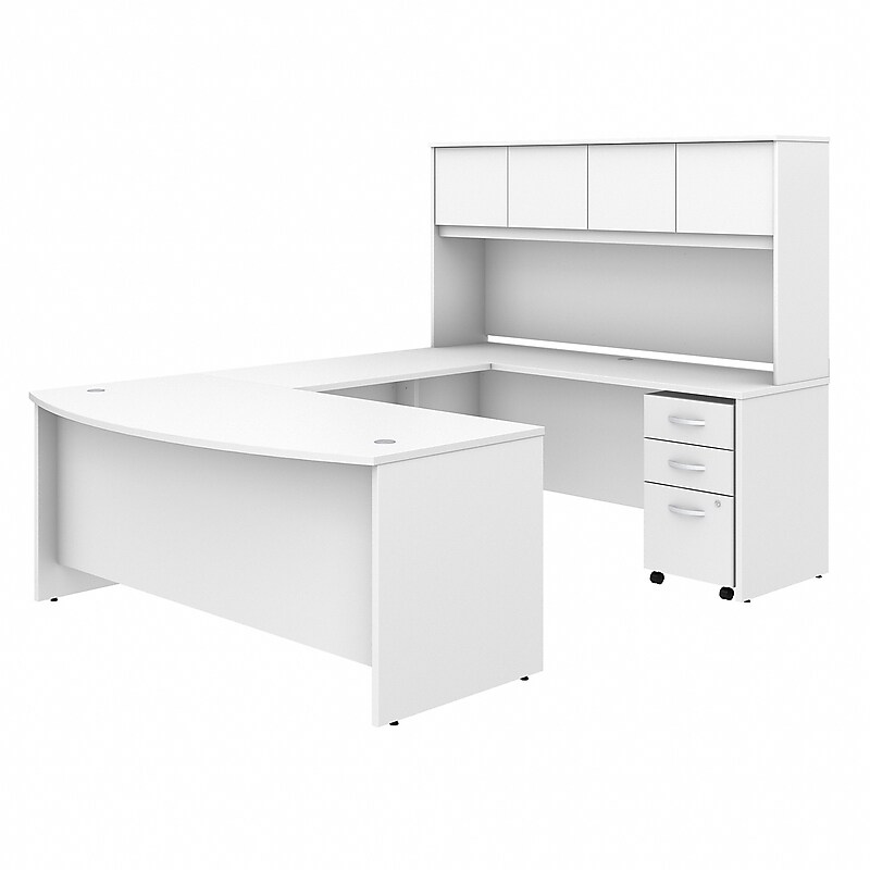 Bush Business Furniture Studio C 72"W U Shaped Desk with Hutch and Mobile File Cabinet, White (STC003WH) image 1