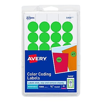 Avery Laser Color Coding Labels, 3/4" Dia., Neon Green, 1008 Labels Per Pack (5468)