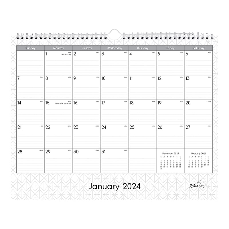 2024 Blue Sky Enterprise 15" x 12" Monthly Wall Calendar, White/Gray (111292-24) image 1