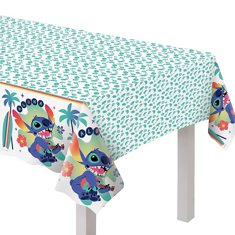 Party City Stitch 96" x 54" Plastic Table Cover, Multicolored (AM572942) image 1