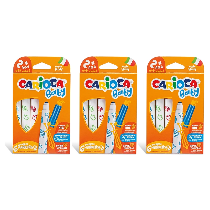 CARIOCA Baby Washable Kids Markers, Rounded Nib, Assorted Colors, 6/Pack, 3/Bundle (CRA42813-3) image 1