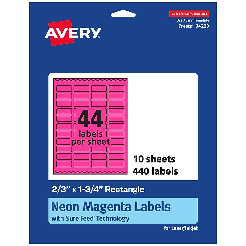 Avery Rectangle Laser/Inkjet Multipurpose Labels, 2/3" x 1-3/4", Neon Magenta (440/Pack) image 1
