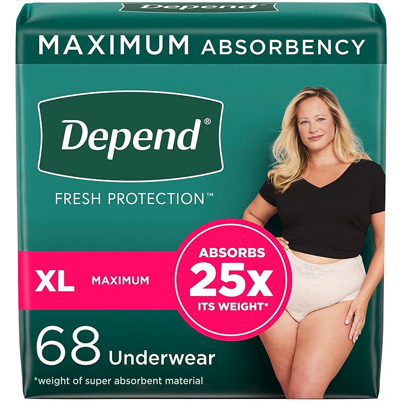 Depend Fresh Protection Adult Incontinence Underwear for Women, Disposable, XL, Blush, 68 Count (54199) image 1