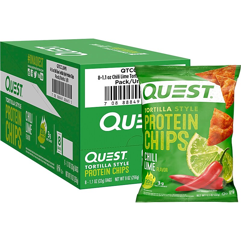 Quest Gluten Free Chili Lime Tortilla Style Protein Chips, 1.1 oz., 8 Bags/Box (NTCCL8M1) image 1