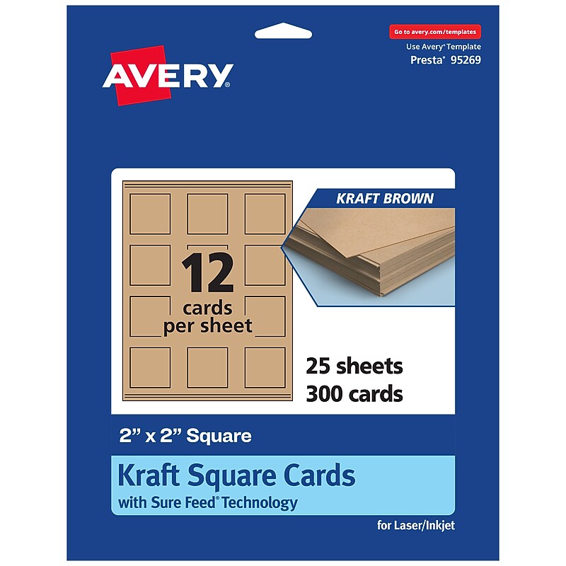 Avery Integrated Cards, 2" x 2", Matte Kraft Brown, 300/Pack (95269) image 1