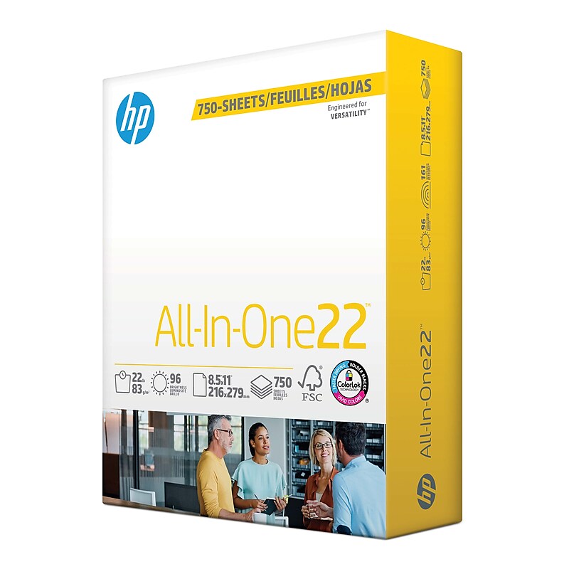 HP All-In-One22 8.5" x 11" Multipurpose Paper, 22 lbs., 96 Brightness, 750 Sheets/Ream (208850) image 1