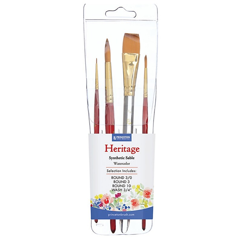Princeton Short Handle Watercolor Synthetic Variety Heritage Brush Set, 4/Pack (PBXP4050SET200) image 1