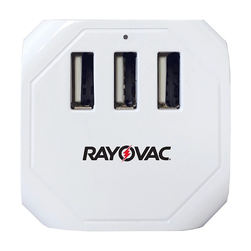 RAYOVAC 3-Outlet 3-USB Portable Power Strip Wall Tap, White (SS-Q303) image 1