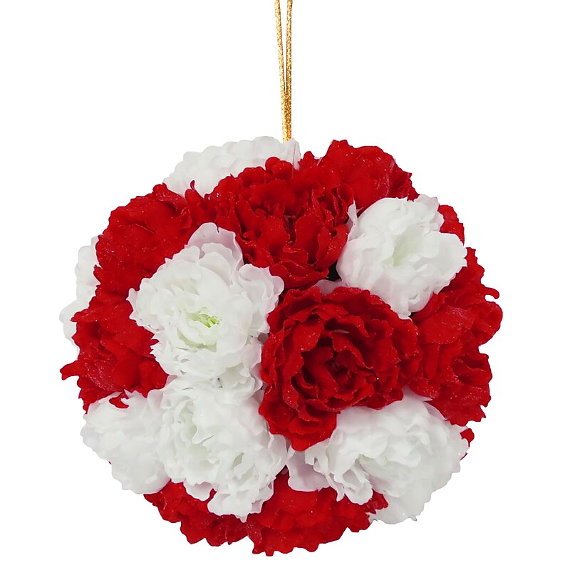 National Tree Company 12" Red and White Peony Hanging Ball (RAV-TL34993GX) image 1