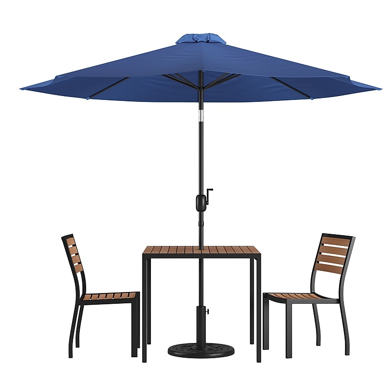 Flash Furniture Lark All-Weather Patio Set, Navy Umbrella, 5 Piece Set (XU8132UB19BNV) image 1