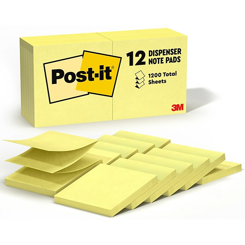 Post-it Pop-up Notes, 3" x 3", Canary Collection, 100 Sheet/Pad, 12 Pads/Pack (R330-YW) image 1
