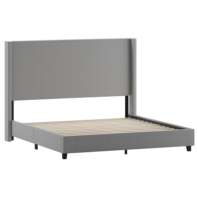 Flash Furniture Quinn Gray Upholstered Platform Bed with Headboard, King (YK1077GYK) image 1