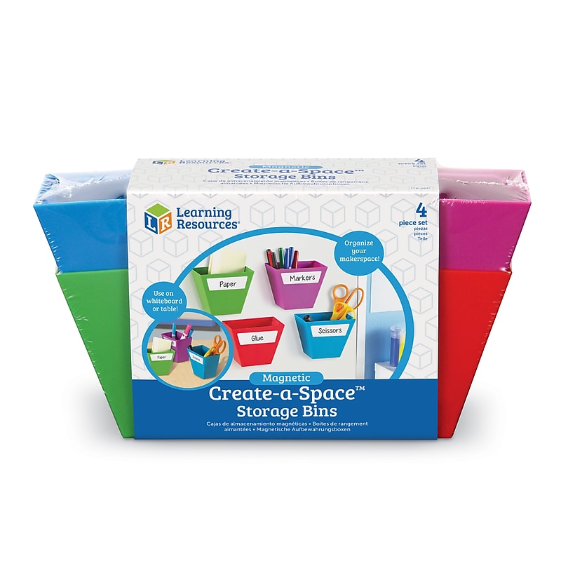 Learning Resources Create-a-Space Magnetic Storage Boxes Classroom Organizer, Multicolor, 4 Pack (LER3807) image 1