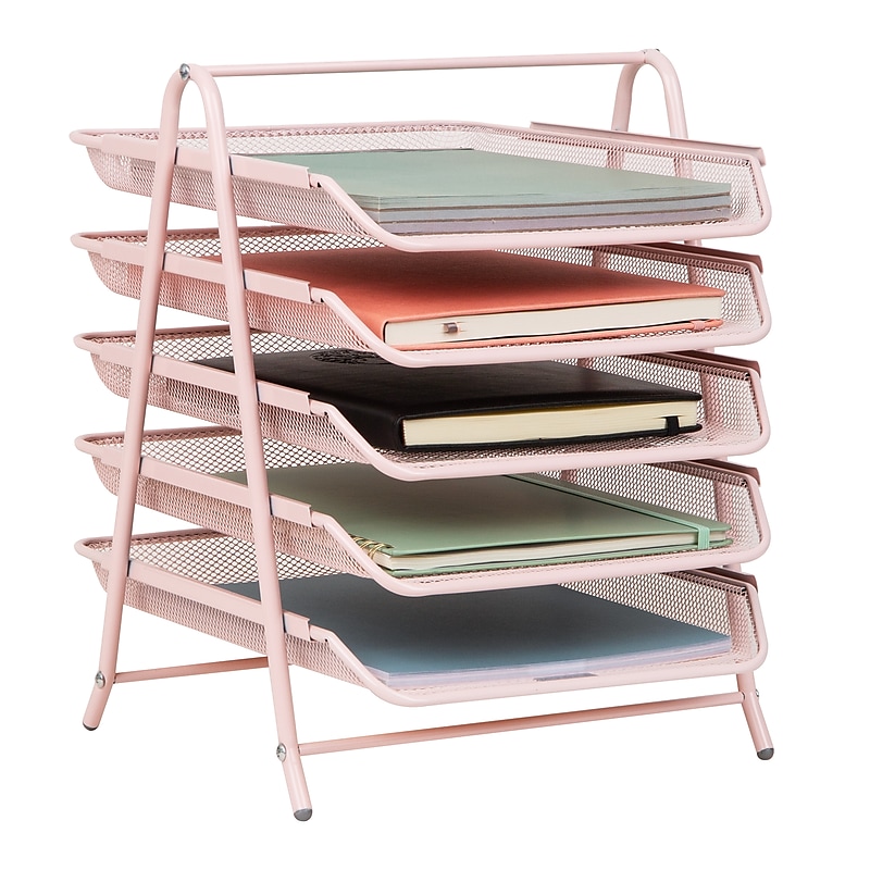 Mind Reader 5-Tier Stackable Paper Desk Tray Organizer, Metal, Pink (5TPAPER-PNK) image 1