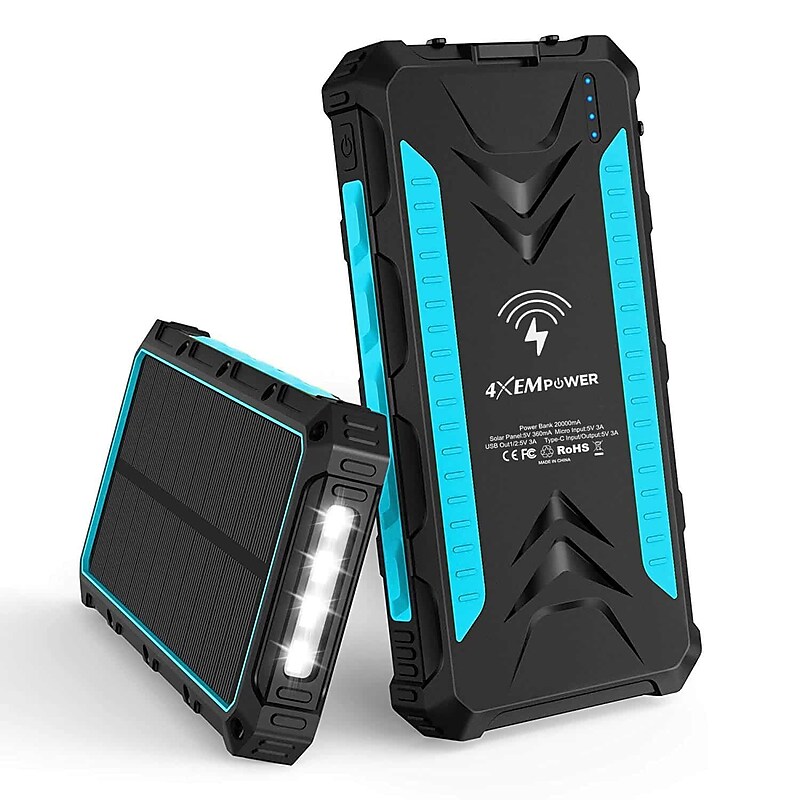 4XEM USB Wireless Charger for Most Smartphones, 20000mAh, Blue (4XSOLARPWRBL) image 1
