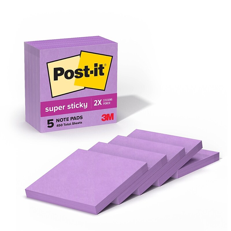 Post-it Super Sticky Notes, 3" x 3", Mulberry, 90 Sheet/Pad, 5 Pads/Pack (654-5SSCG) image 1