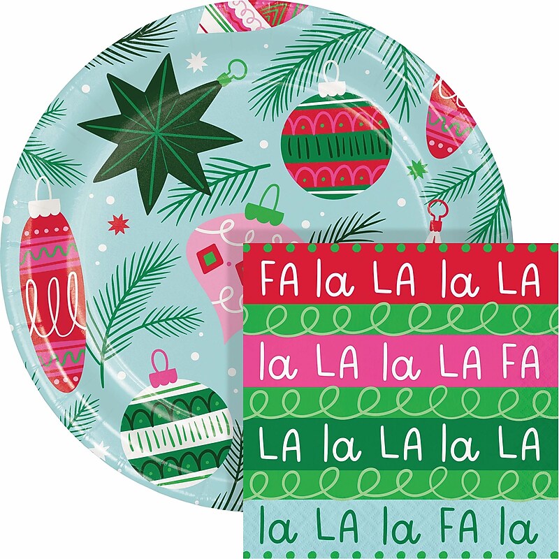Say Hooray! Holiday Frills Paper Plates and Napkins Kit, Multicolored, 48/Pack (DTC9392E2G) image 1