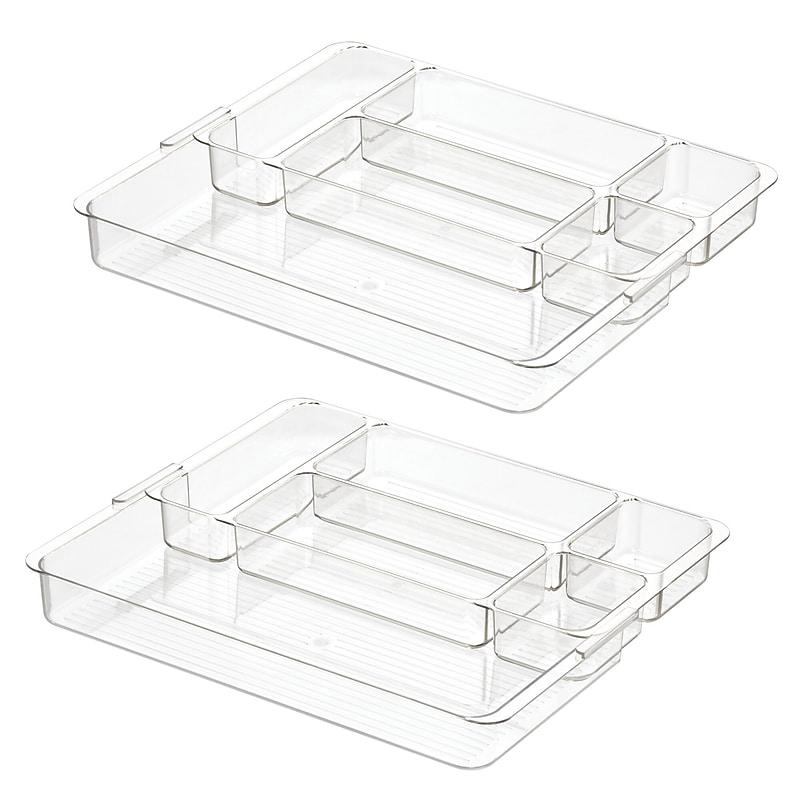 iDESIGN 6-Compartment Expandable Plastic Drawer Organizer, Clear, 2 Piece (29000M2) image 1